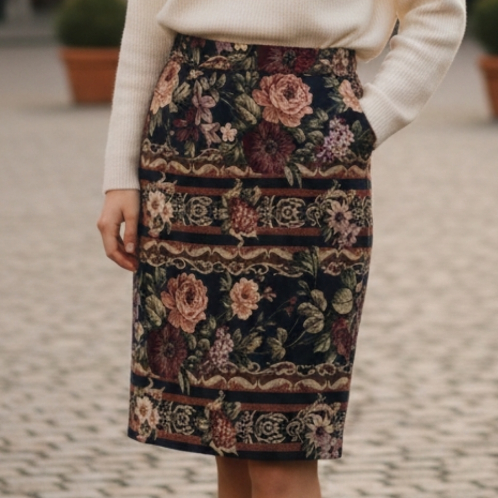 ARTI Gogna tapestry floral roses pensil skirt Small M2